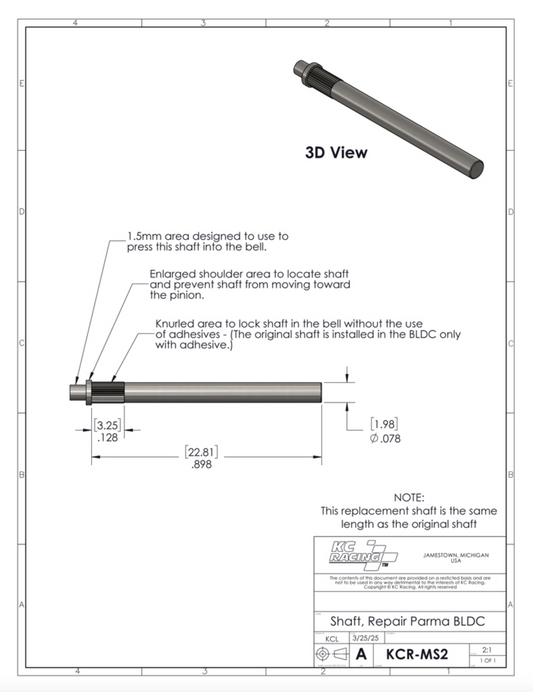 KC RACING 2MM BLDC SHAFT UPGRADE (EACH)