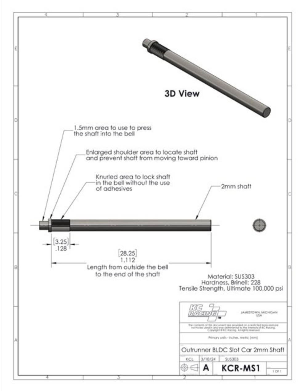 KC RACING 2MM BLDC CONVERSION SHAFT KIT (EACH)